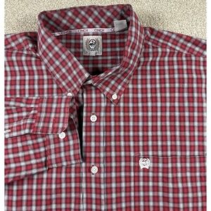 Cinch Men's Shirt XL Red Cotton Long Sleeve Button-Down Logo Cowboy Western